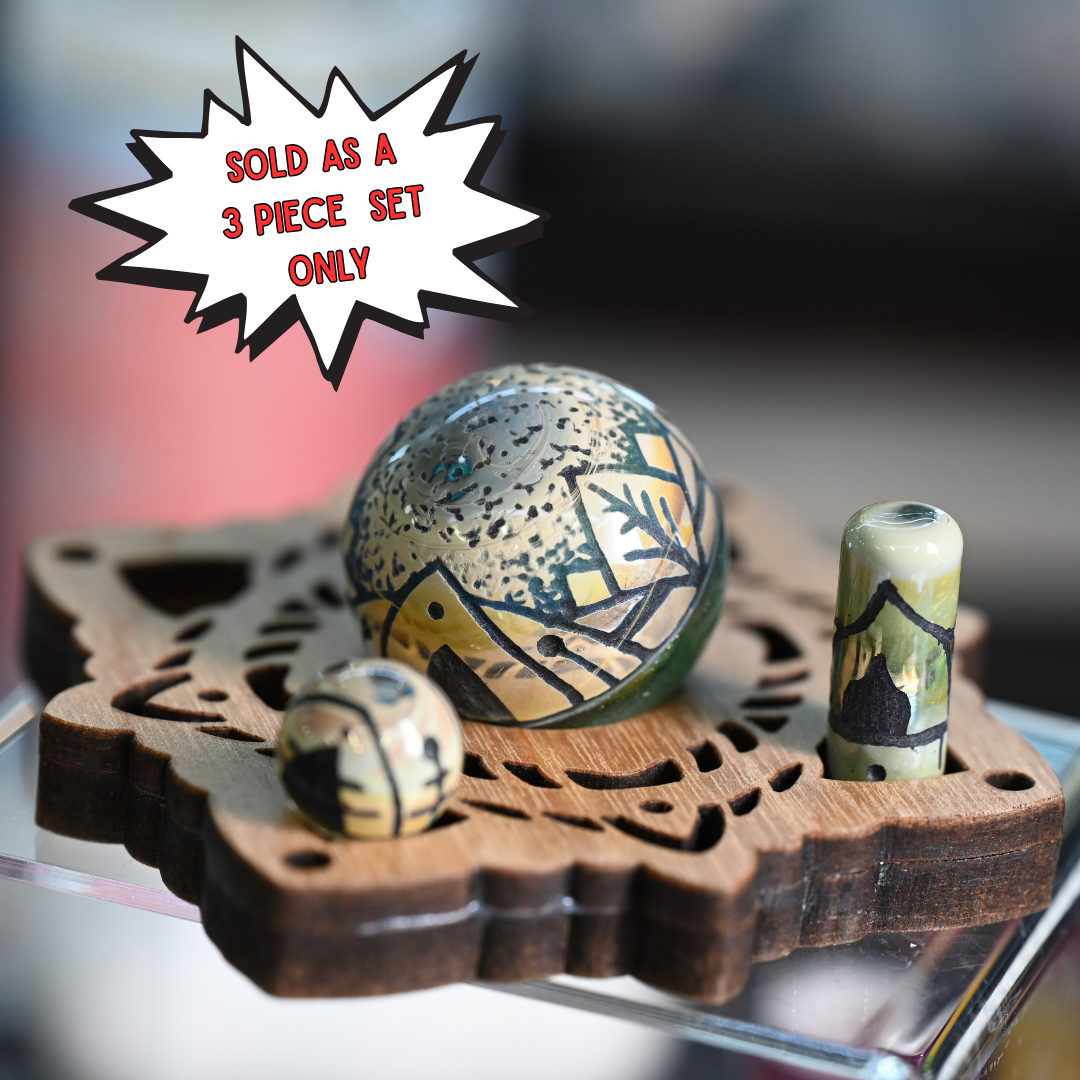 Worked 3 Piece Slurper Marble Set w/ Mini Stand