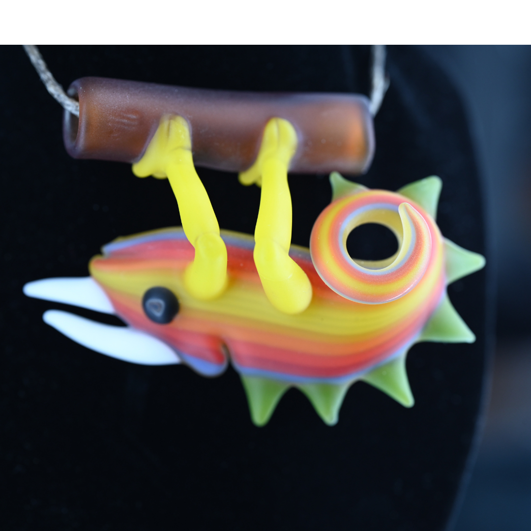 Hardman Art Glass Orange Wig Wag Chameleon Pendants (Heady)