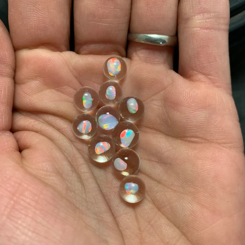 Liquid Phoenix Glass Handmade Glass Pearl Marble w/ Tumbled White Opal